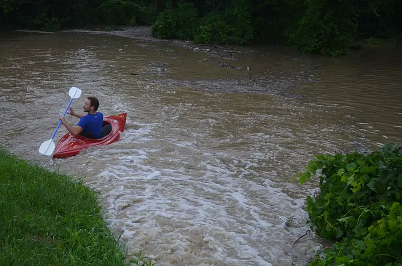 kayaking in flood water