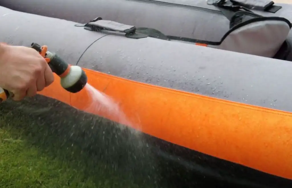 Clean your inflatable kayak with fresh water.